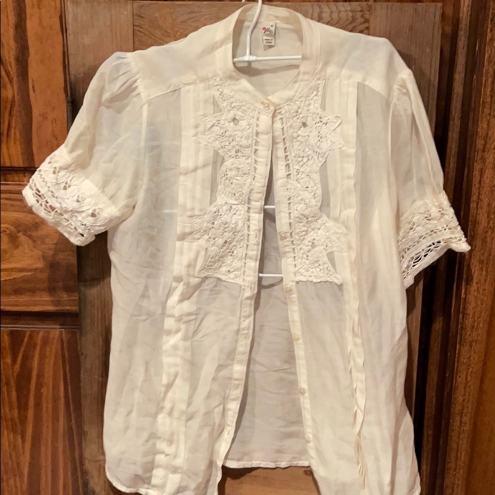 Lace accent blouse